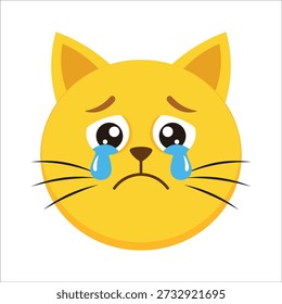 Dieses Cartoon-Bild zeigt ein gelbes Katzengesicht mit großen, ausdrucksstarken Augen, das tiefe Traurigkeit und Trauer durch sichtbare Tränen vermittelt. Die Illustration ist einfach und konzentriert sich ausschließlich auf den emotionalen Zustand der Katze.