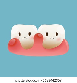 This cartoon shows a cute tooth character in distress with swollen gums perfect to represent tooth sensitivity, gum inflammation, or dental pain awareness designs. Toothache, Tooth disease