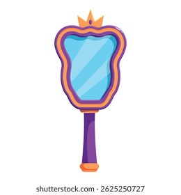This cartoon style hand mirror is reflecting beauty with its gold crown and purple handle
