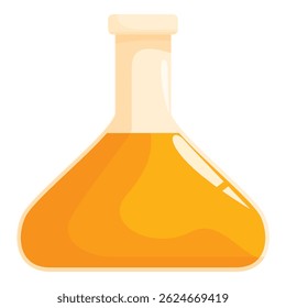 This cartoon style image features an erlenmeyer flask filled with a vibrant orange liquid, suggesting a scientific experiment in progress