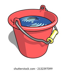 this is a cartoon vector of a bucket of water in a plastic bucket, flat design with flat shading too, with added black outline