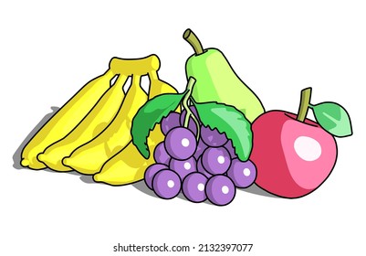 This is a cartoon vector of a bunch of fresh fruits, simple shading design with black outline