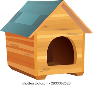 This cartoon-style vector illustration depicts a classic wooden dog house featuring light brown wooden planks, a blue-green slanted roof, an arched entrance, and small elevated feet at the bottom. The simple structure represents a comfortable outdoor shelter for a dog and communicates themes of pet care, animal housing, responsible pet ownership, domestic animals, backyard living, and canine comfort.

The illustration uses a clean and friendly cartoon design with simplified geometric shapes and recognizable architectural details. The light brown wooden walls create a warm natural appearance, while the blue-green roof provides a contrasting accent. The arched doorway establishes the purpose of the structure immediately, making it recognizable as a dog house even without additional context.

The elevated feet beneath the structure are an important functional detail. They suggest that the floor is raised above the ground, helping separate the shelter from damp soil and outdoor surfaces. This detail adds realism to the otherwise simplified cartoon design.

The artwork can be used by pet-care companies, veterinary clinics, animal shelters, dog-training businesses, pet stores, home-and-garden websites, children's publishers, educational organizations, and designers creating content related to dogs and animal care.

Dog House Concept

A dogs house is a small shelter designed to provide a dogs with a protected space outdoors.

It can offer shade, shelter from weather, and a private resting area. For many pet-owners, a dogs home is part of creating a comfortable outdoor environment for a companion animal.

The illustrated structure uses familiar design characteristics such as a pitched roof, timber walls, and an arched doorway.

These features make the subject immediately recognizable.

Timber Pet-Home

The timber construction gives the pet-home a traditional and natural appearance.