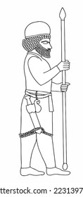 This is a carving of Median soldier in traditional costume in  Apadana Hall, 5th century BC, Iran 