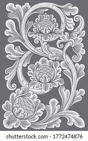 This carving motif is unique to the name of the shape of the recesses or long circular stems that give rise to fruit. Curved shape is a form of leaf folds.