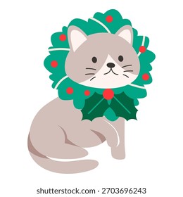 Este gato com coroa de Natal em sua ilustração do corpo é adequado para o gato de Natal.