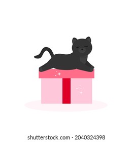 This is a cat on the box. Cute cartoon illustration on a white background.