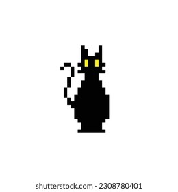 this is a cat in pixel art with black color,this item good for presentations,stickers, icons, t shirt design,game asset,logo and project.