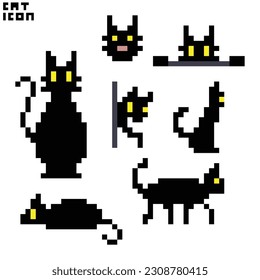 this is a cat in pixel art with black color,this item good for presentations,stickers, icons, t shirt design,game asset,logo and project.