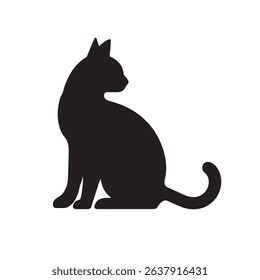 This cat silhouette vector features a sleek, elegant cat looking backward. The cat silhouette is minimalistic. Pet vector format. 





