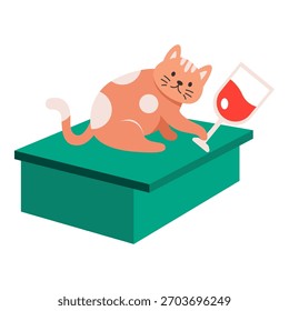 Este gato intenta dejar caer una copa de vino de la ilustración de la mesa es adecuado para Navidades.
