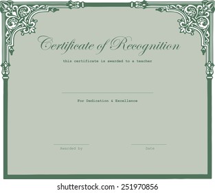 This certificate is awarded to a teacher. Vector.