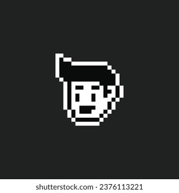 este es un icono de cara de personaje que usa un estilo de 1 bit en arte de píxeles con color blanco y fondo negro, este elemento es bueno para presentaciones, pegatinas, iconos, diseño de camisetas, activos de juego, logotipo y su proyecto.