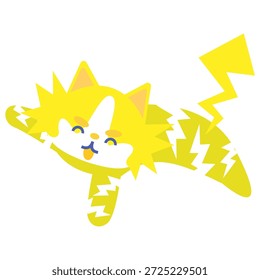 Dies ist eine Charaktergrafik einer lebhaften Katze, die von der Energie des Blitzes umgeben ist.