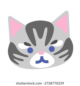 Esta é uma ilustração de personagem de um rosto de gato de tabby com uma expressão séria.