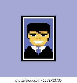 este es un retrato de caracter en el arte de píxeles con color sencillo y fondo rosa este elemento es bueno para presentaciones, pegatinas, iconos, diseño de camisetas, activos de juego, logotipo y su proyecto.