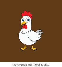 This charming cartoon chicken, set against a warm brown background, brings a playful and whimsical touch to any design. Its vibrant colors and friendly expression make it an ideal choice for children'