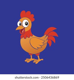 This charming cartoon chicken, set against a warm brown background, brings a playful and whimsical touch to any design. Its vibrant colors and friendly expression make it an ideal choice for children'