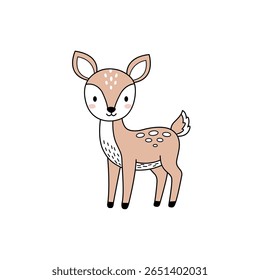 This charming cartoon deer illustration features a cute fawn with playful characters, perfect for children’s products, nursery decor, or joyful art pieces.
