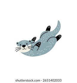 This charming cartoon otter features a playful pose while floating in water, showcasing a simple yet delightful design perfect for any children's theme or nature project.