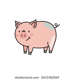 This charming cartoon pig illustration features a cute and playful character perfect for children's media, adding a fun and joyful touch to any project.