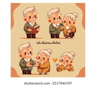 This charming collection features a delightful set of cartoon characters representing older individuals, perfect for celebrating Older Person Day