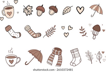 This charming collection of hand-drawn autumn doodles is the perfect blend of cozy and cute! 