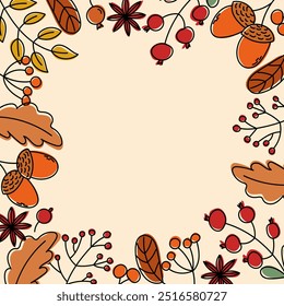 This charming decorative border features beautiful autumn leaves, acorns, and berries showcased in warm colors