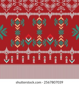 This charming design features intricate patterns with cultural motifs that make for lovely warm décor, a rich tapestry of patterns in deep red, and geometric elements that inspire traditional art.