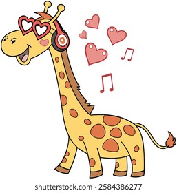 This charming giraffe illustration features a cheerful and trendy design perfect for Valentine’s Day. 
