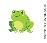 This charming green frog illustration features a friendly, smiling character with big eyes and a clean, modern aesthetic. Perfect for children