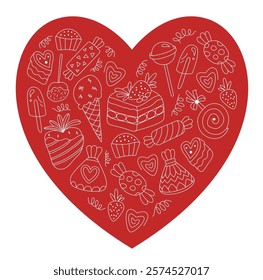 This charming heart design features a variety of sweet treats perfect for Valentine's Day or any occasion that calls for a touch of sweetness