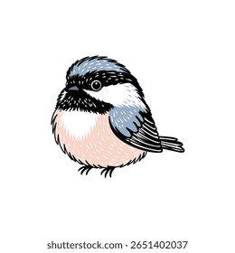 Este encantador pássaro ilustrado apresenta penas azuis e cor-de-rosa, sentadas graciosamente sobre um fundo branco. Ideal para amantes da natureza e entusiastas da arte.