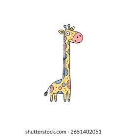 This charming illustration features a colorful giraffe with playful patterns, making it perfect for children's decor, educational material, or art projects.