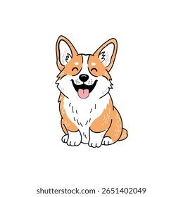 This charming illustration features a cute, happy corgi dog with a playful expression. The friendly design highlights the corgi's fluffy fur and joyful demeanor.