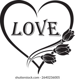 This charming illustration features a heart shape with the word 'LOVE' and elegant floral elements. Perfect for romantic occasions wedding invitations or decorative art.