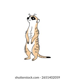 This charming illustration features a playful meerkat standing upright, showcasing its curious nature in a whimsical and cute style, perfect for children’s art.