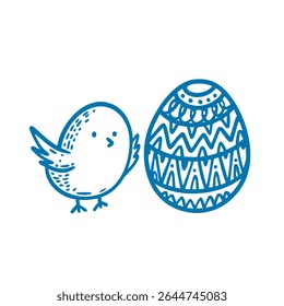 This charming illustration shows a delightful bird next to a beautifully designed Easter egg, creating a spring scene