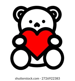 This is a charming minimalist icon of a white bear cuddling a large red heart. The bold lines and clean aesthetic make it perfect for stickers or Valentine's Day themes.