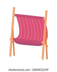 This is a charming pink beach chair, elegantly constructed on a sturdy wooden frame.