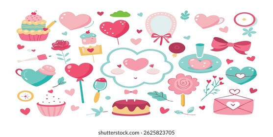 This charming set of hand-drawn coquette elements is perfect for Valentine's Day, birthdays, holidays, Friendship Day, and Christmas designs. Great for cards, prints, scrapbooks, and digital projects.