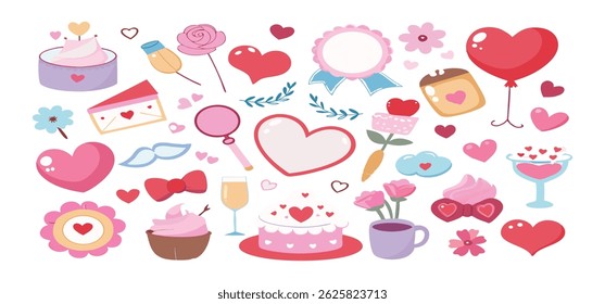 This charming set of hand-drawn coquette elements is perfect for Valentine's Day, birthdays, holidays, Friendship Day, and Christmas designs. Great for cards, prints, scrapbooks, and digital projects.