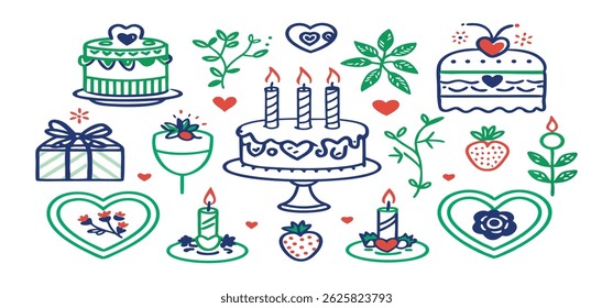 This charming set of hand-drawn coquette elements is perfect for Valentine's Day, birthdays, holidays, Friendship Day, and Christmas designs. Great for cards, prints, scrapbooks, and digital projects.