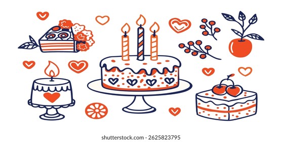 This charming set of hand-drawn coquette elements is perfect for Valentine's Day, birthdays, holidays, Friendship Day, and Christmas designs. Great for cards, prints, scrapbooks, and digital projects.