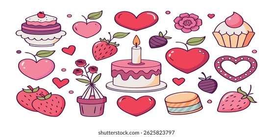 This charming set of hand-drawn coquette elements is perfect for Valentine's Day, birthdays, holidays, Friendship Day, and Christmas designs. Great for cards, prints, scrapbooks, and digital projects.