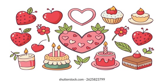 This charming set of hand-drawn coquette elements is perfect for Valentine's Day, birthdays, holidays, Friendship Day, and Christmas designs. Great for cards, prints, scrapbooks, and digital projects.
