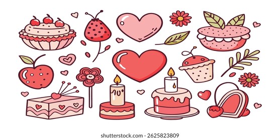 This charming set of hand-drawn coquette elements is perfect for Valentine's Day, birthdays, holidays, Friendship Day, and Christmas designs. Great for cards, prints, scrapbooks, and digital projects.