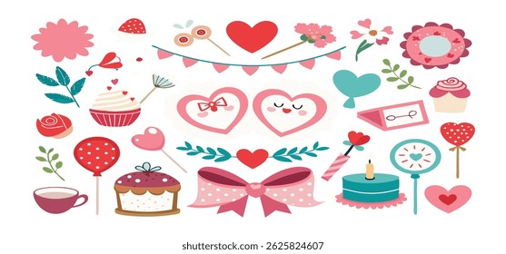 This charming set of hand-drawn coquette elements is perfect for Valentine's Day, birthdays, holidays, Friendship Day, and Christmas designs. Great for cards, prints, scrapbooks, and digital projects.