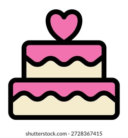 Este encantador icono de pastel de celebración rosa y crema de dos niveles es perfecto para representar bodas, aniversarios, San Valentín o cualquier ocasión especial romántica en diseño digital.