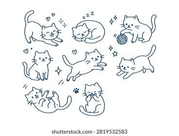 This charming vector collection features adorable hand-drawn doodle style cats in various playful poses, including stretching, sleeping, playing with yarn, sitting, and pouncing. Accented with cute hearts, sparkles, and paws, these clean line art illustrations are perfect for cat lovers, sticker sheets, apparel prints, greeting cards, and crafting projects.

#CuteCats #CatDoodles #KittenArt #KawaiiCats #CatLover #VectorSet #StickerDesign #CatIllustration #PlayfulKittens #DIYCrafts
